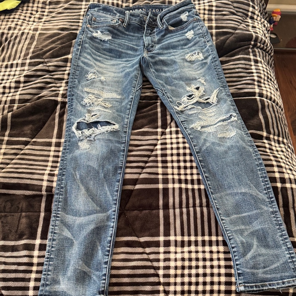 American Eagle Outfitters Men's Ripped Blue Skinny Jeans
